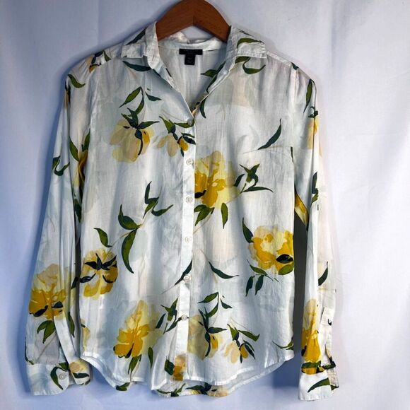 Ann Taylor Factory Petite White Yellow Floral Button Front Shirt Size XXSP - Picture 8 of 8